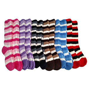 Cozy Fuzzy Striped Socks- 6 Pack- $12 with Free Shipping