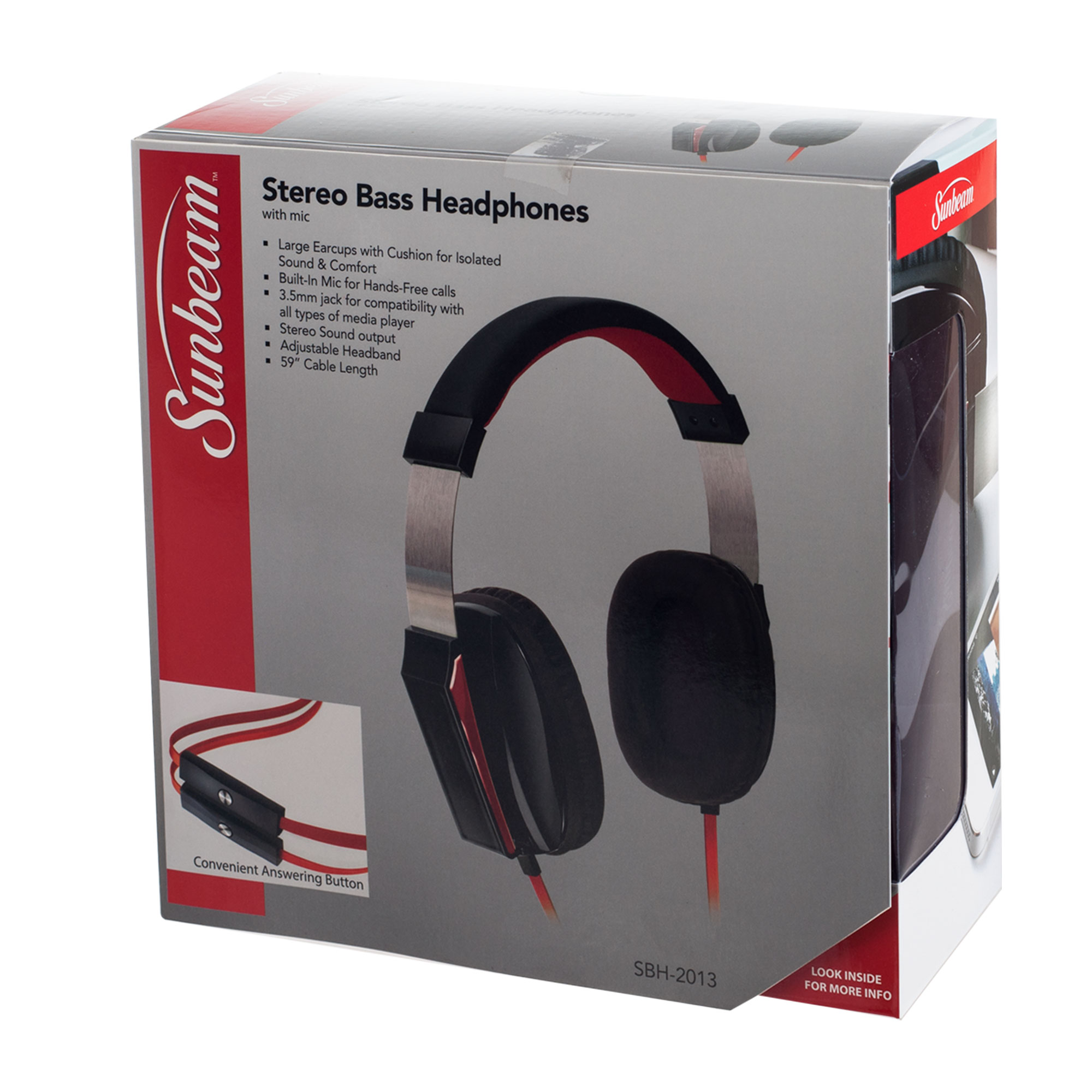 Sunbeam Stereo Big Bass Headphones with Microphone - Free Shipping